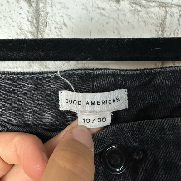 Good American Jeans Good Classic Straight Leg High Waist Ripped Stretch Black 10 - Picture 3 of 11